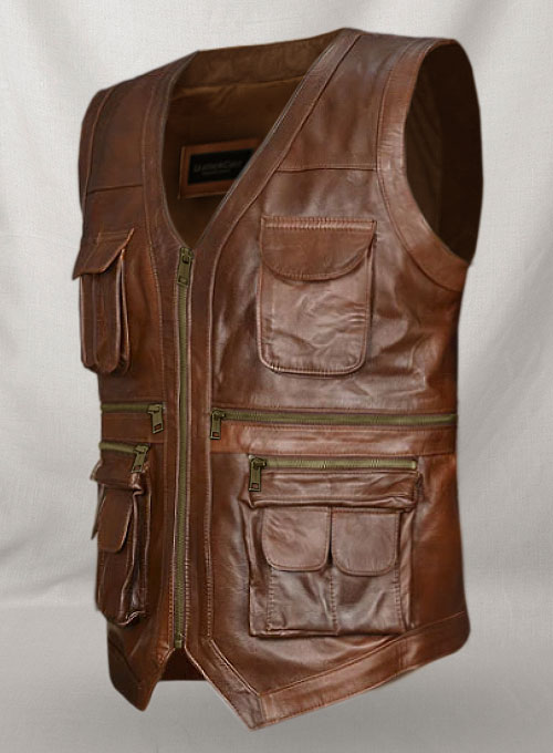 (image for) Spanish Brown Chris Pratt Jurassic World Leather Vest - Click Image to Close