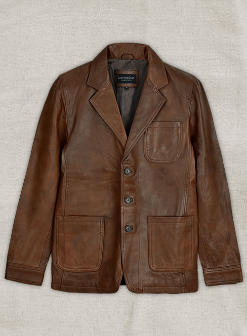 (image for) Spanish Brown Daniel Craig Leather Blazer - 38 Regular - Click Image to Close