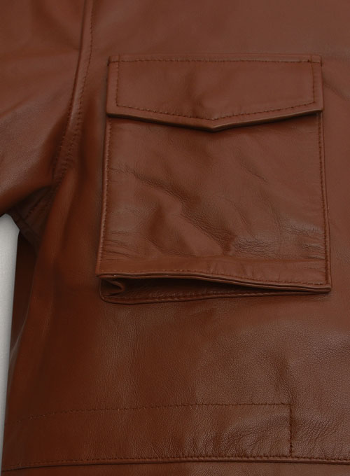 (image for) Tan Brown Military M-65 Leather Jacket - Click Image to Close