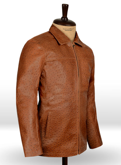 (image for) Tan Brown Ostrich Leather Hipster Jacket #2 - Click Image to Close