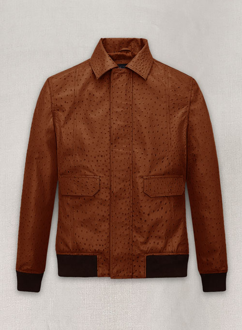(image for) Tan Brown Ostrich Robert Pattinson Leather Jacket #3 - Click Image to Close