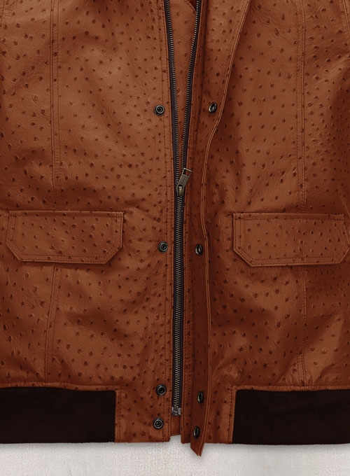 Tan Brown Ostrich Robert Pattinson Leather Jacket #3 - Click Image to Close