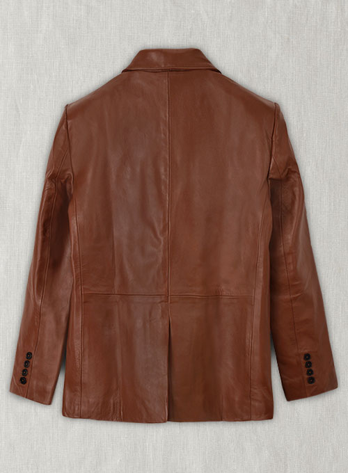 Tan Brown Leather Blazer - 46 Long - Click Image to Close