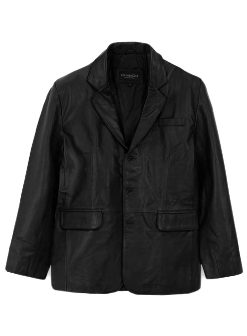 (image for) Thick Goat Black Leather Blazer - 44 Regular - Click Image to Close