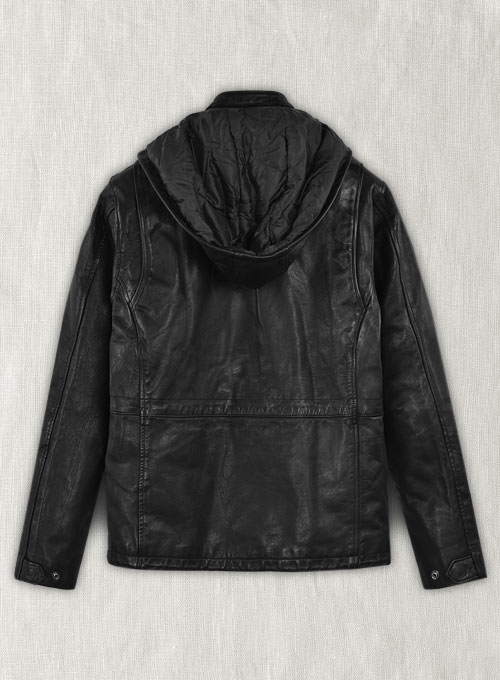 Black Military M-65 Hood Leather Jacket - Click Image to Close