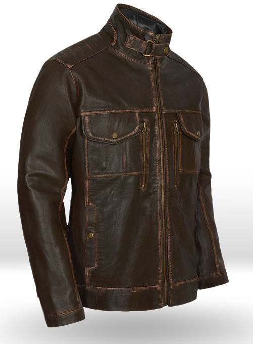 Tribal Rubbed Brown Leather Jacket