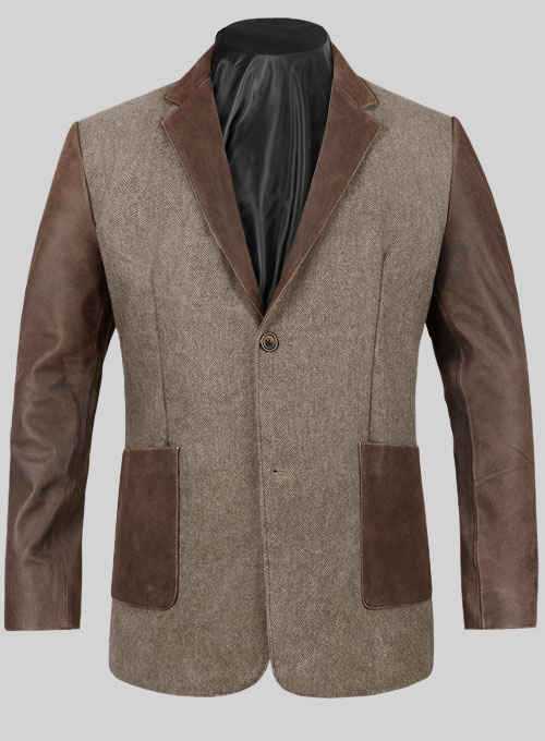 Leather patches clearance on tweed jacket