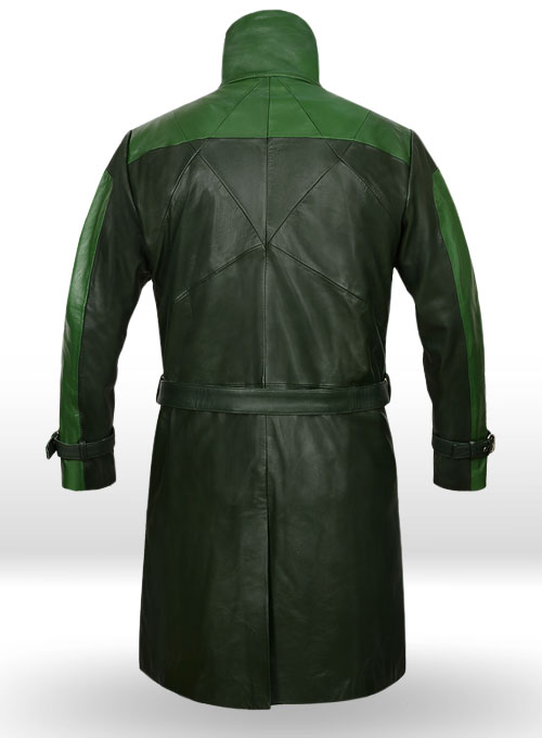 (image for) Vintage Green Aiden Pearce Watch Dog Leather Trench Coat - Click Image to Close