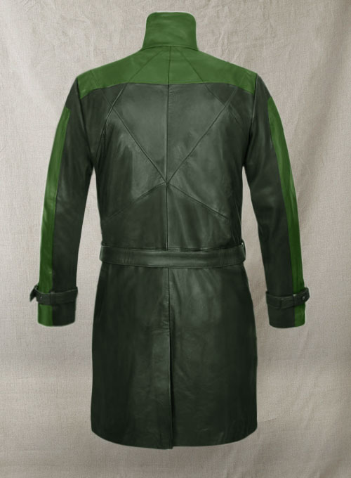 (image for) Vintage Green Aiden Pearce Watch Dog Leather Trench Coat - Click Image to Close