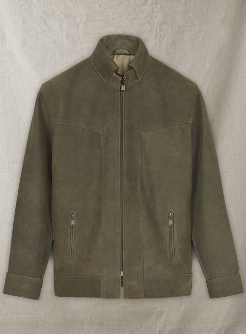 (image for) Vintage Italian Olive Taylor Lautner Leather Jacket - Click Image to Close