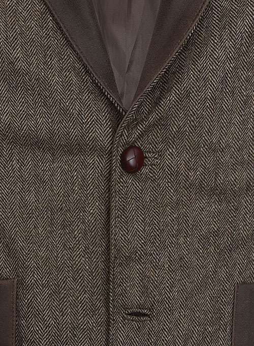 (image for) Vintage Dark Brown Herringbone Tweed Leather Combo Blazer # 652