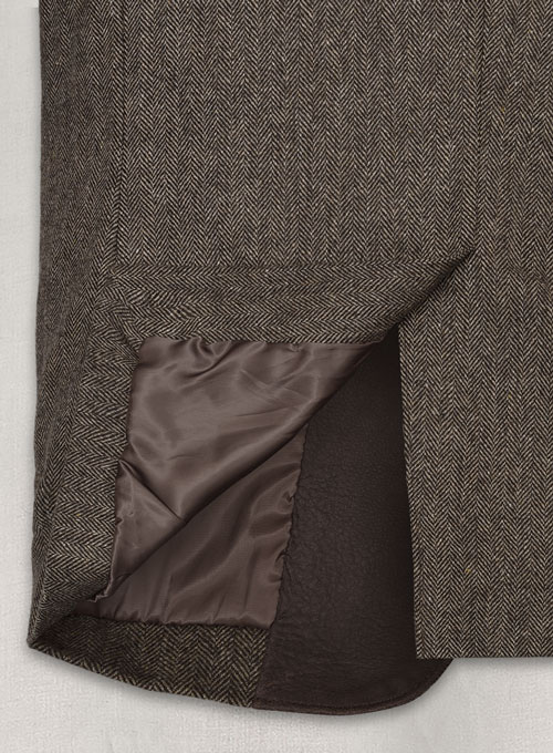 (image for) Vintage Dark Brown Herringbone Tweed Leather Combo Blazer # 652