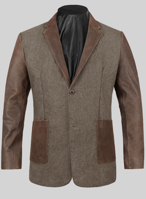 Vintage Dark Brown Herringbone Tweed Leather Combo Blazer # 652 ...