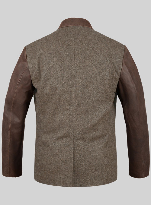 (image for) Vintage Dark Brown Herringbone Tweed Leather Combo Blazer # 652 - Click Image to Close