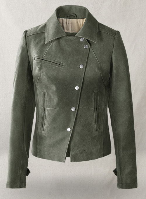 (image for) Vintage Italian Olive Leather Jacket #277 - Click Image to Close