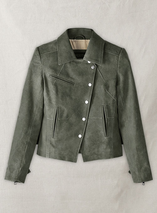 (image for) Vintage Italian Olive Leather Jacket #277 - Click Image to Close