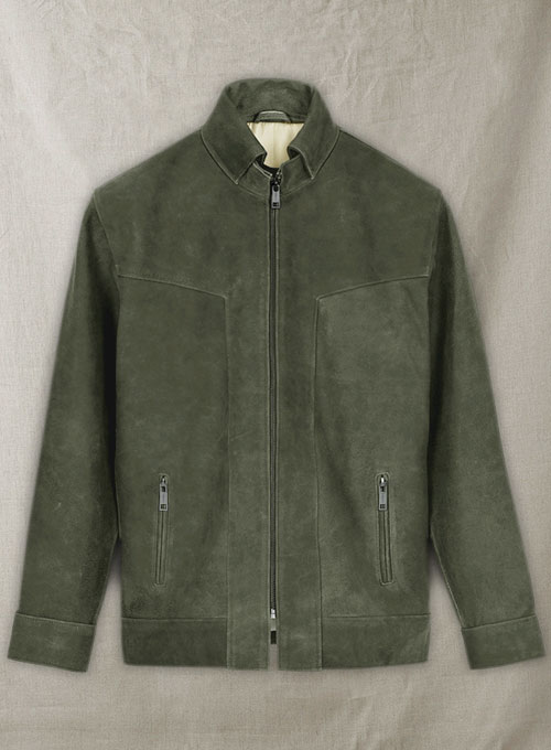 (image for) Vintage Italian Olive Taylor Lautner Leather Jacket - Click Image to Close