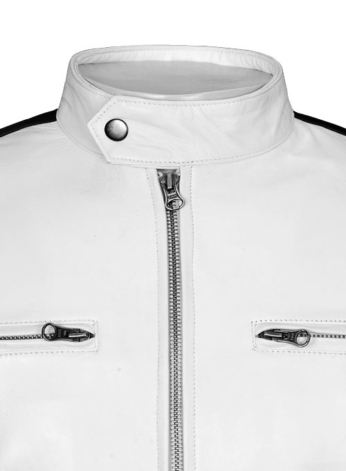 White Leather Jacket Sportsman Stripe