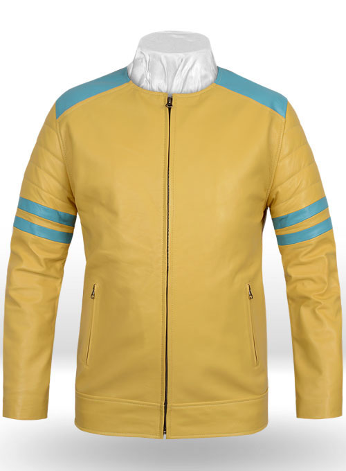 (image for) Yellow Leather Fighter T-Shirt Jacket - Click Image to Close