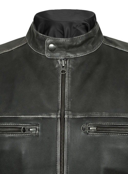 (image for) Zen Rubbed Charcoal Leather Jacket - Click Image to Close