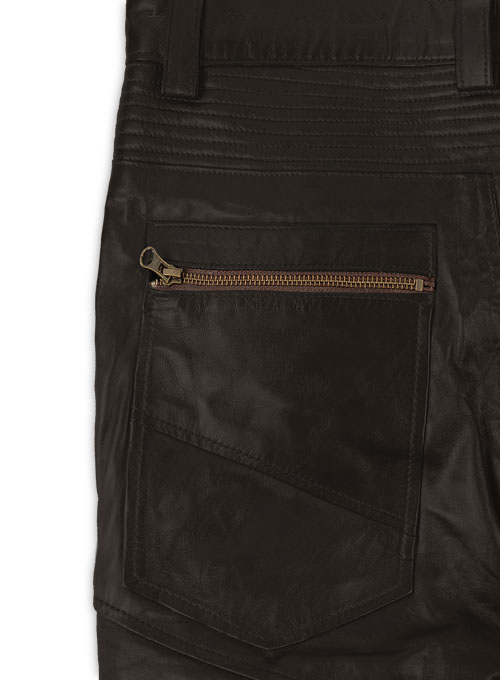 (image for) Soft Dark Brown Leather Biker Jeans #512 - Click Image to Close