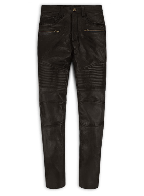 (image for) Soft Dark Brown Leather Biker Jeans #512 - Click Image to Close