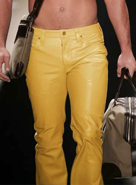 Yellow on sale leather pants