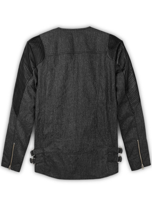 (image for) Stone Charcoal Tweed Leather Combo Jacket # 667 - Click Image to Close