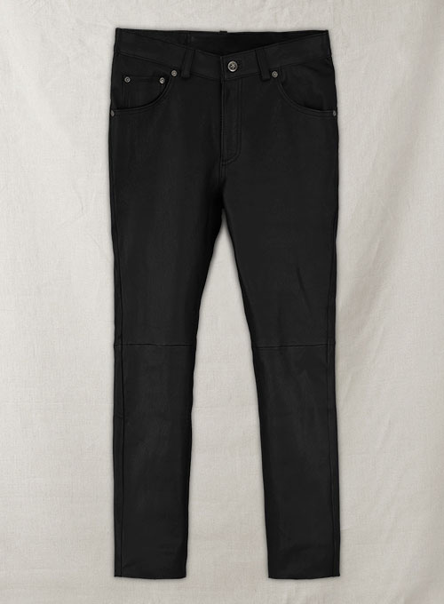 (image for) Black Stretch Leather Jeans - Click Image to Close