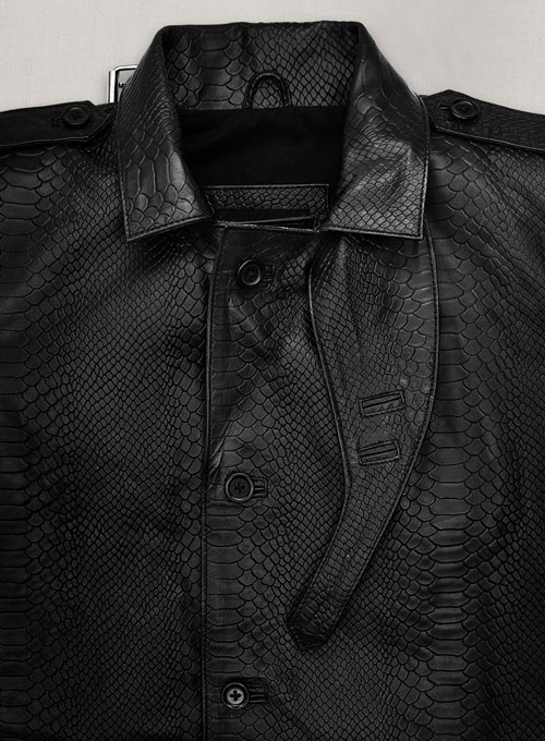 Black Python Leather Long Coat #204