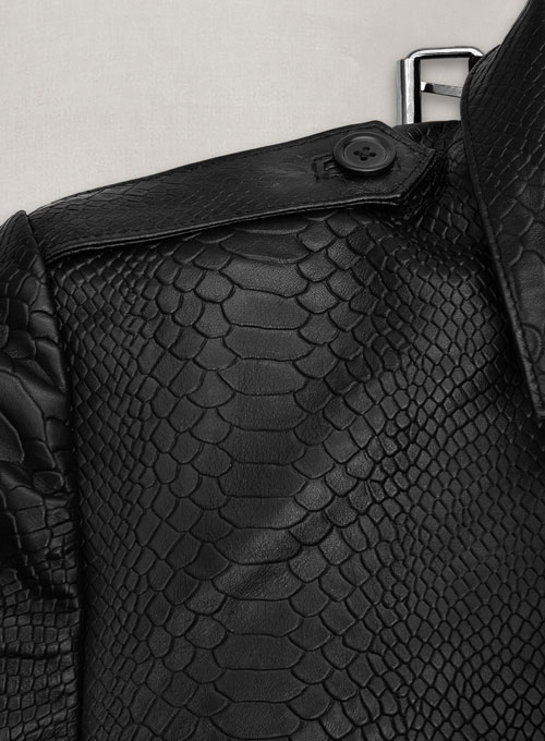 Black Python Leather Long Coat #204