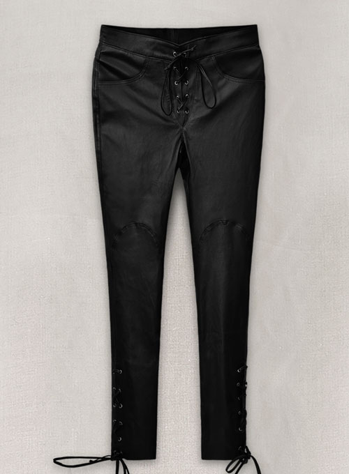 Black Stretch Cowboy Lace Up Leather Pants
