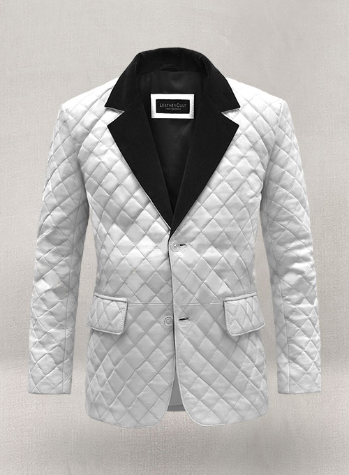 (image for) White Bocelli Tuxedo Quilted Leather Blazer