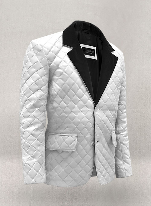 (image for) White Bocelli Tuxedo Quilted Leather Blazer - Click Image to Close