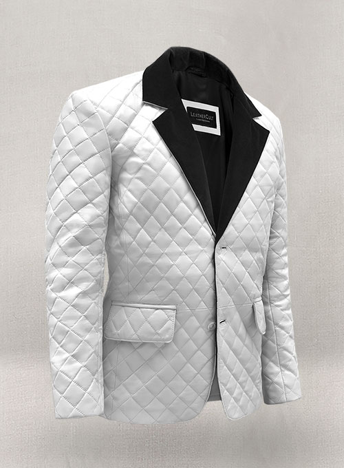 (image for) White Bocelli Tuxedo Quilted Leather Blazer