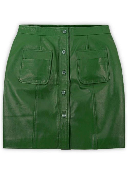 (image for) Brazil Green Button-Up Leather Skirt - # 121 - Click Image to Close