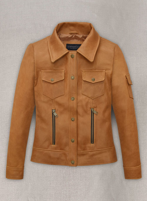Canberra Tan Gigi Hadid Leather Jacket