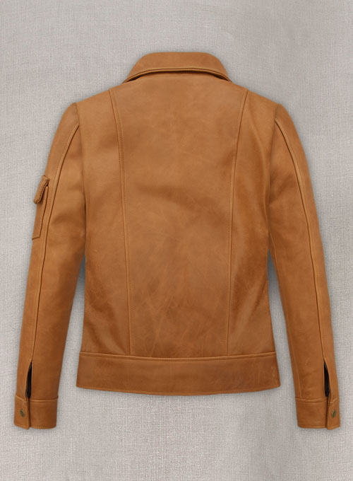 (image for) Canberra Tan Gigi Hadid Leather Jacket - Click Image to Close