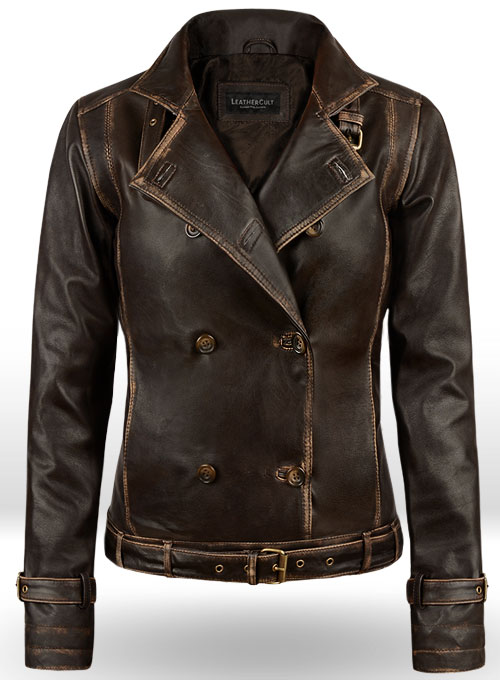 (image for) Rubbed Brown Captain America Scarlett Johansson Leather Jacket - Click Image to Close