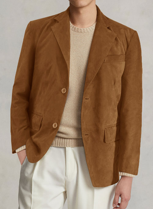 (image for) Caramel Brown Suede Leather Blazer - Click Image to Close