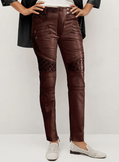 Women's Maroon Leather Pant - Maker of Jacket