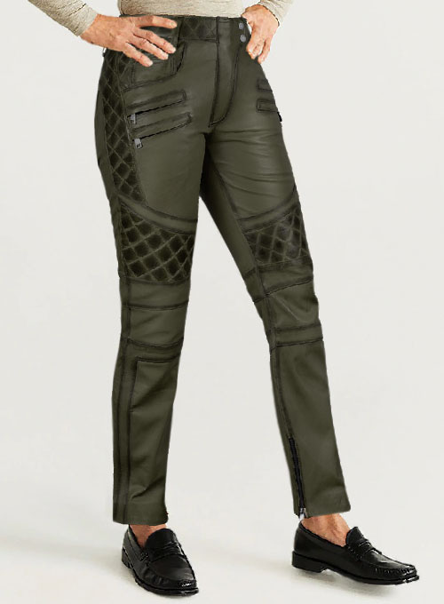 (image for) Carrier Burnt Olive Leather Pants - Click Image to Close