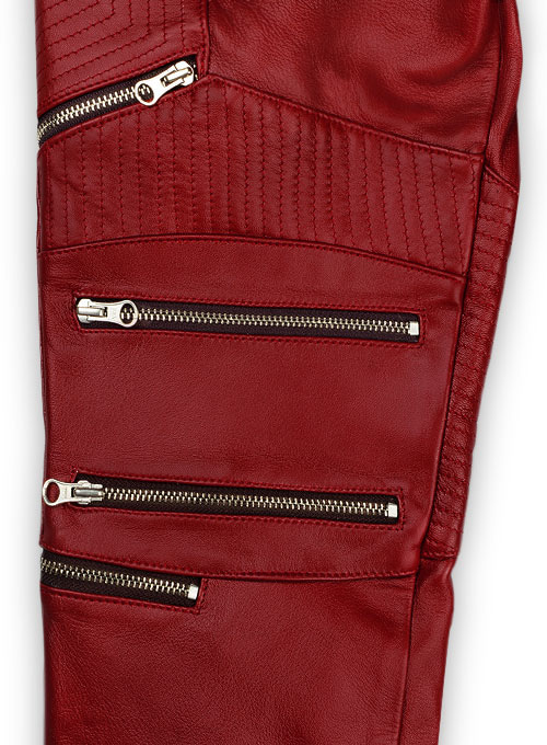 Vibrant Rider Vibes: Men's Cool Style Cherry Red Leather Biker Pants
