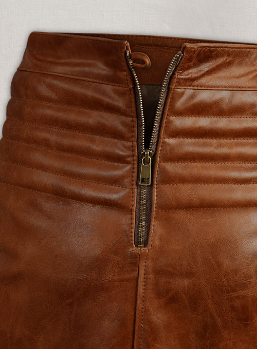 (image for) Cognac Front Yoke Leather Skirt #454 - Click Image to Close