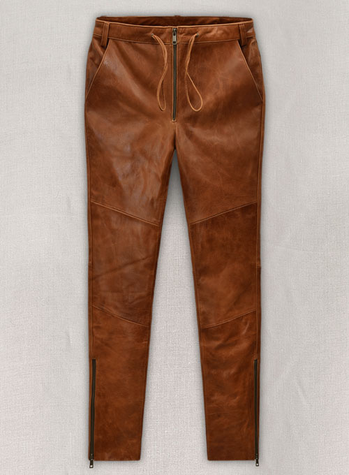 (image for) Cognac Ricky Martin Leather Pants - Click Image to Close