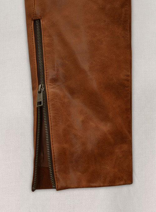 (image for) Cognac Ricky Martin Leather Pants - Click Image to Close