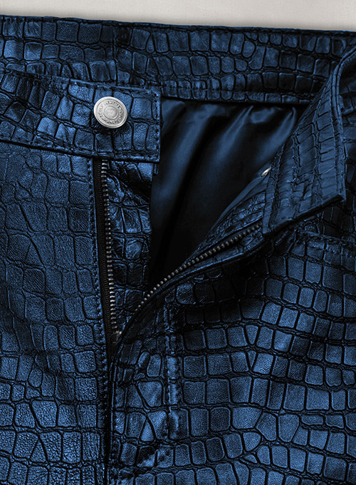 (image for) Croc Metallic Blue Leather Pants - Jeans Style - Click Image to Close