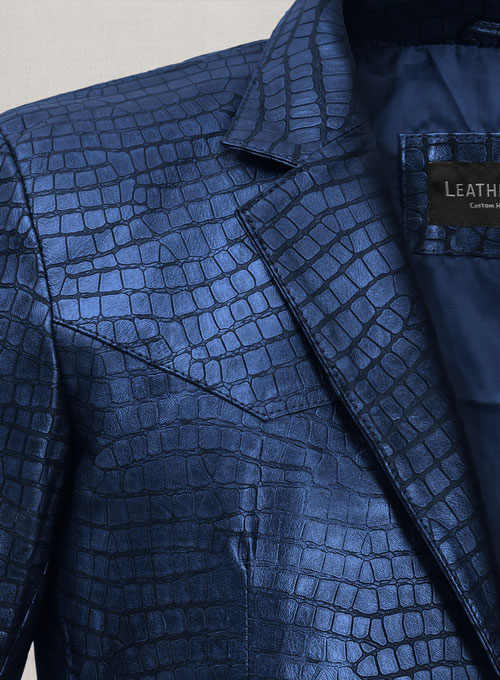 (image for) Croc Metallic Blue Western Leather Blazer - Click Image to Close