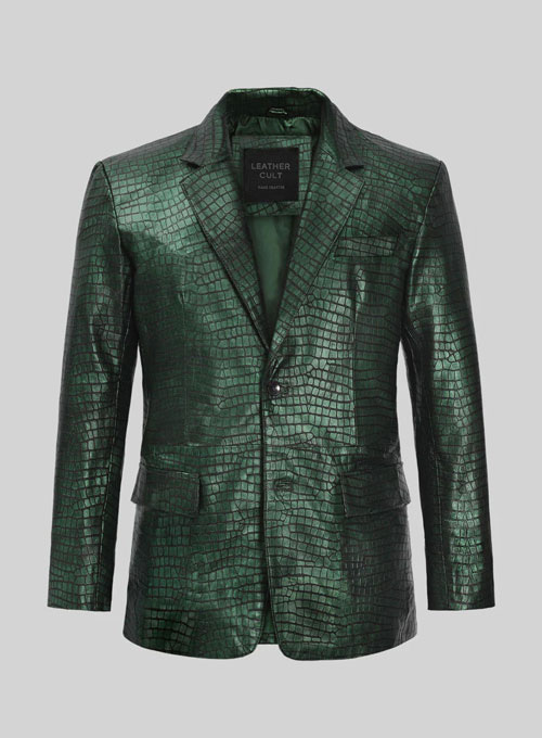 (image for) Croc Metallic Green Leather Blazer - Click Image to Close