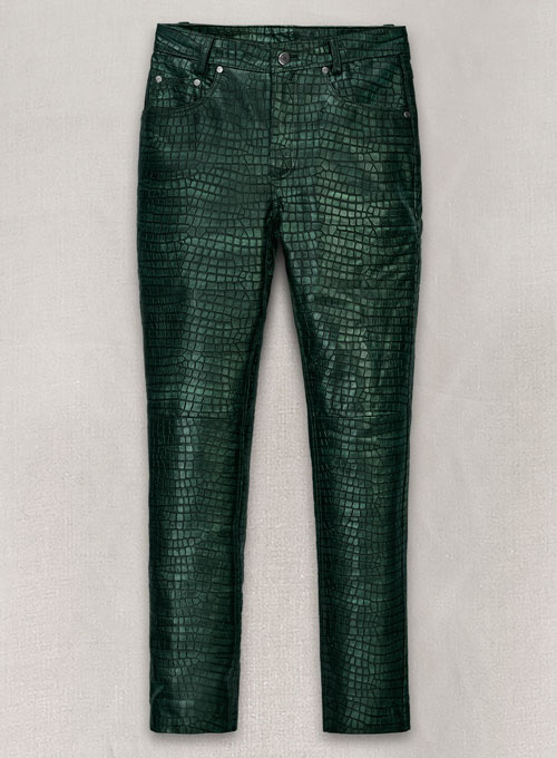 (image for) Croc Metallic Green Leather Pants - Jeans Style - Click Image to Close
